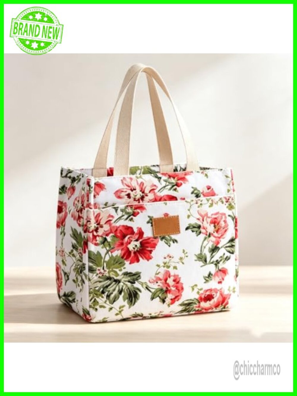 Floral Nylon Tote Bag Vintage Print Open Top Handbag